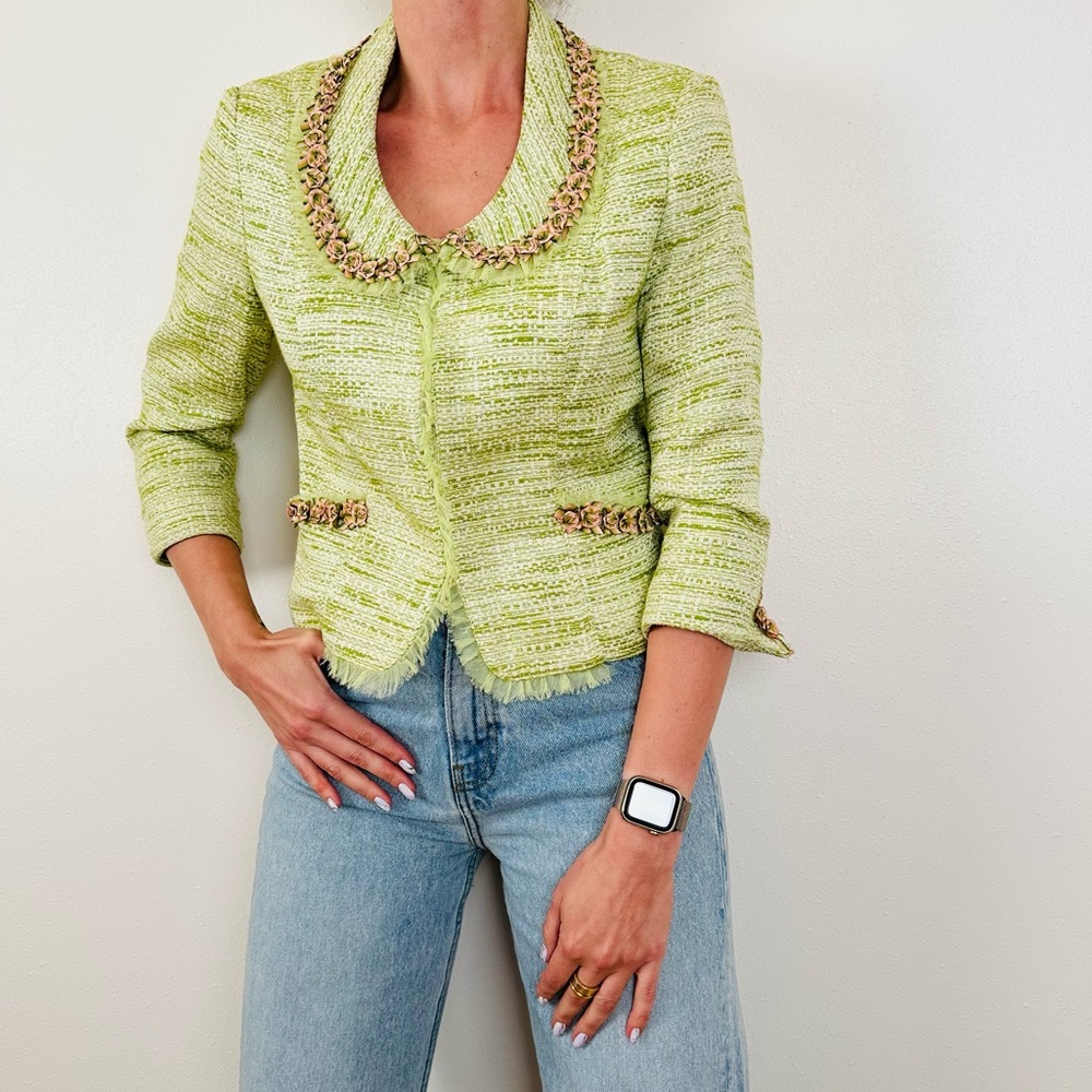 Alberto Makali vintage 90s floral embroidery green long sleeve blazer jacket - Picture 5 of 12